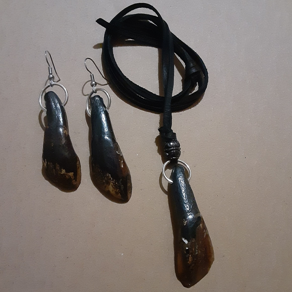 Handmade Real Buffalo Tooth Necklace/ Earrings Set